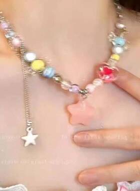 多巴胺粉色爱心双层叠戴项