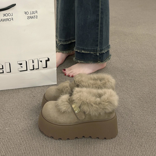 厚底增高一脚蹬毛毛勃肯鞋子女冬季加绒保暖毛绒2025新款爆款棉鞋 - 图1