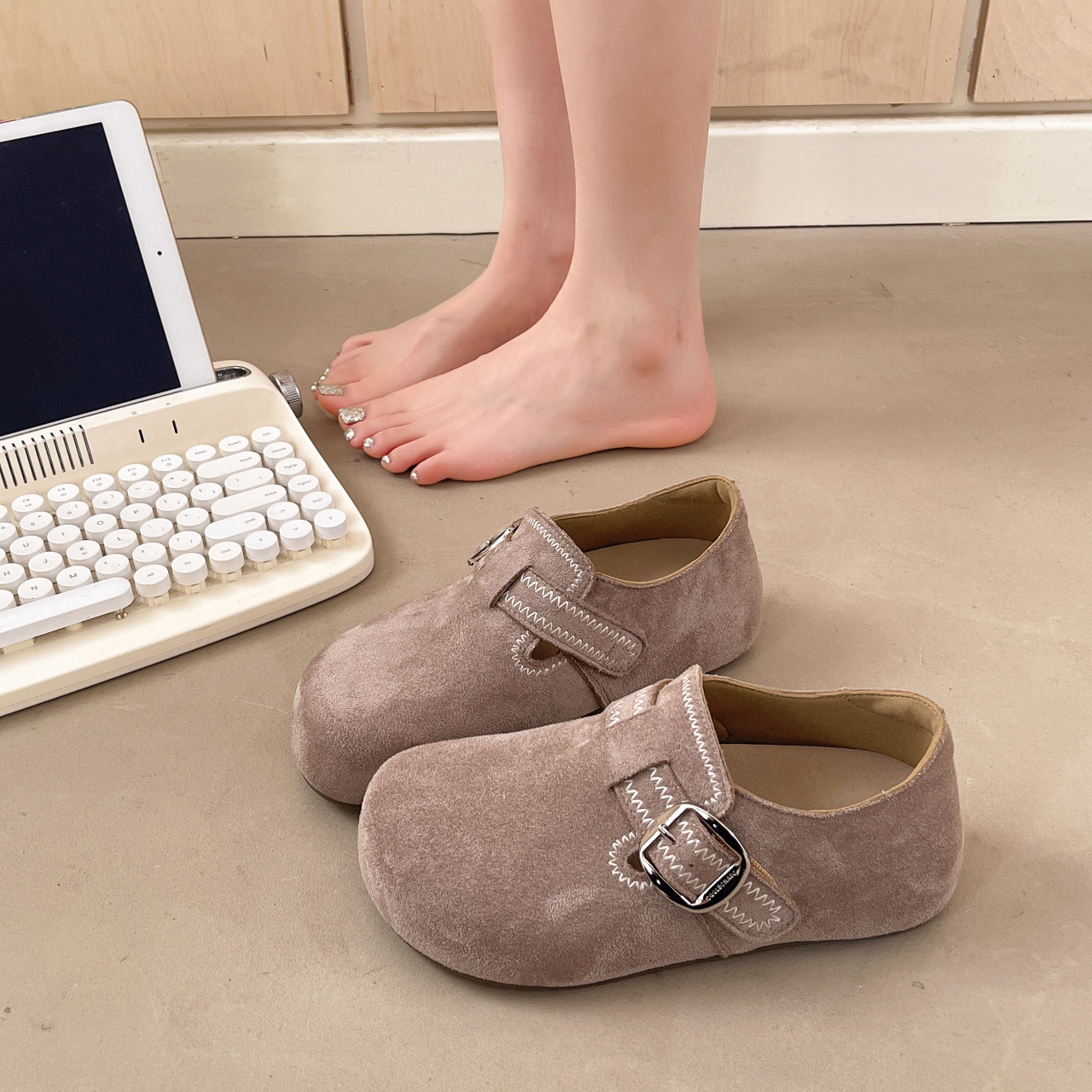 爆款复古厚底全包勃肯鞋女鞋子2026新款春季百搭配裙子单鞋豆豆鞋,淘宝优惠券,粉丝福利购,淘宝优惠卷