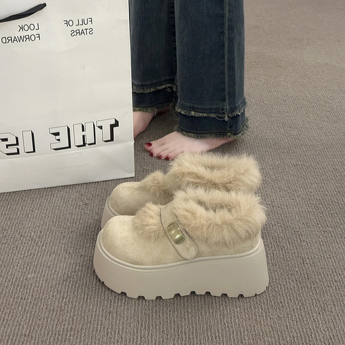 厚底增高一脚蹬毛毛勃肯鞋子女冬季加绒保暖毛绒2025新款爆款棉鞋 - 图2