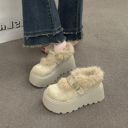 厚底增高一脚蹬毛毛勃肯鞋子女冬季加绒保暖毛绒2025新款爆款棉鞋 - 图0