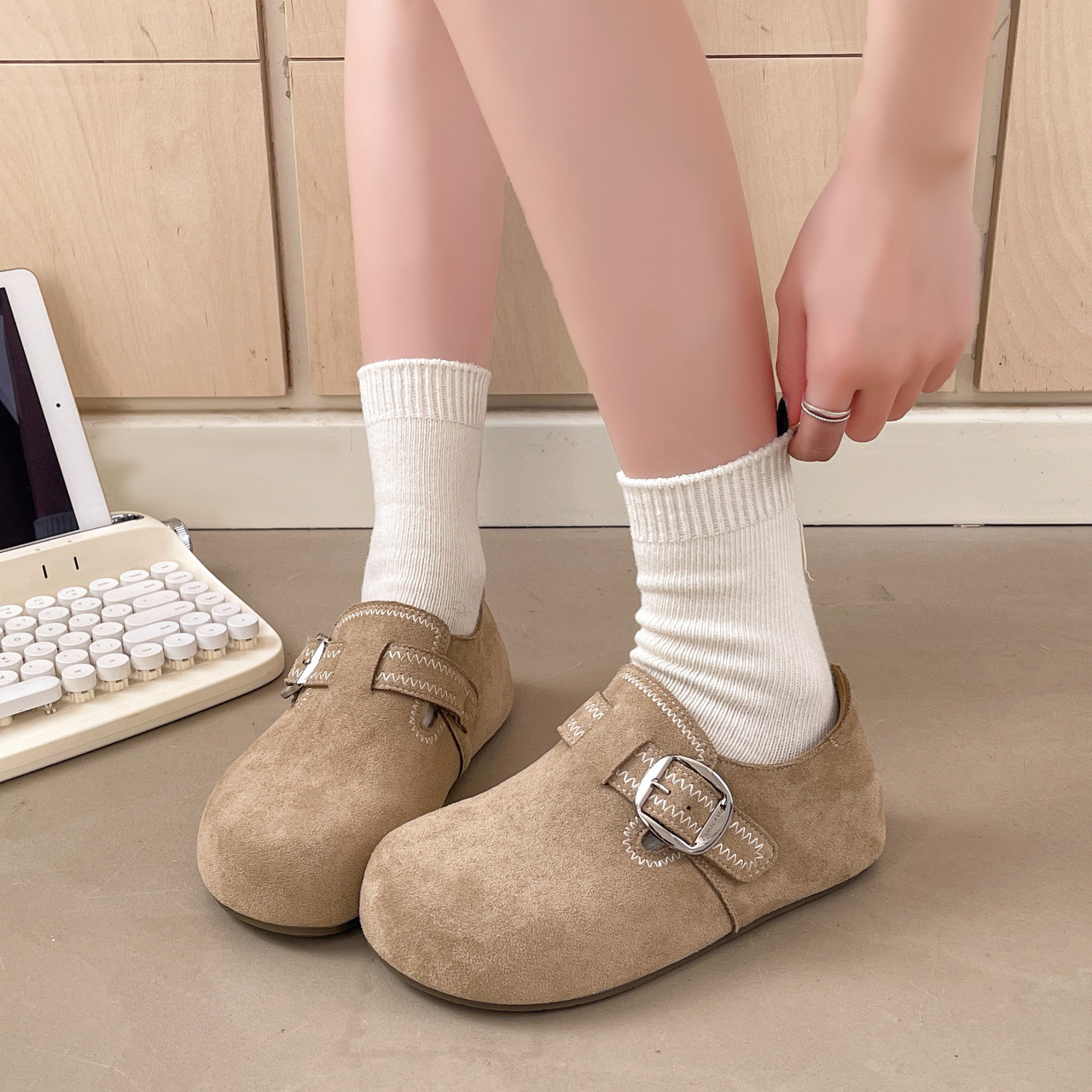 爆款复古厚底全包勃肯鞋女鞋子2026新款春季百搭配裙子单鞋豆豆鞋,淘宝优惠券,粉丝福利购,淘宝优惠卷