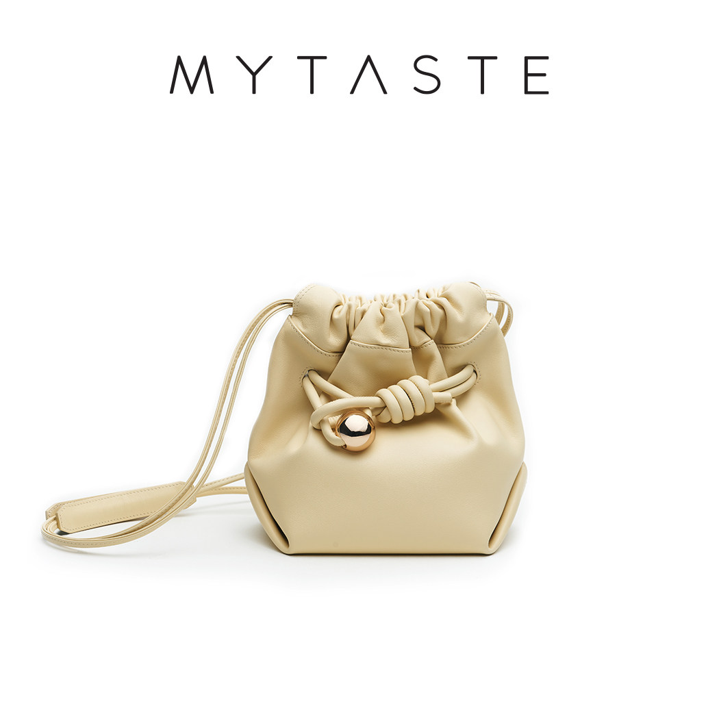 MYTASTE小金球系列绳结福袋束口抽绳水桶包女真皮斜挎包小众轻奢,淘宝优惠券,粉丝福利购,淘宝优惠卷