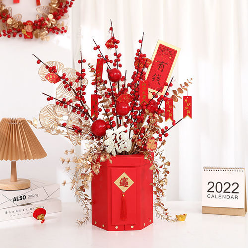 2022元旦新年春节装饰品桌面摆件虎年发财招财福气树柜台插花布置 - 图3