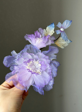 【素蕊】蝶恋花牡丹仿烫花新中式发夹古风汉服头饰国风配饰侧边夹