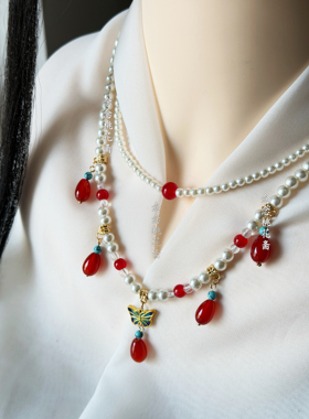 【长宁】古风汉服明制唐风软璎珞项链珍珠头饰国风配饰 默认微瑕