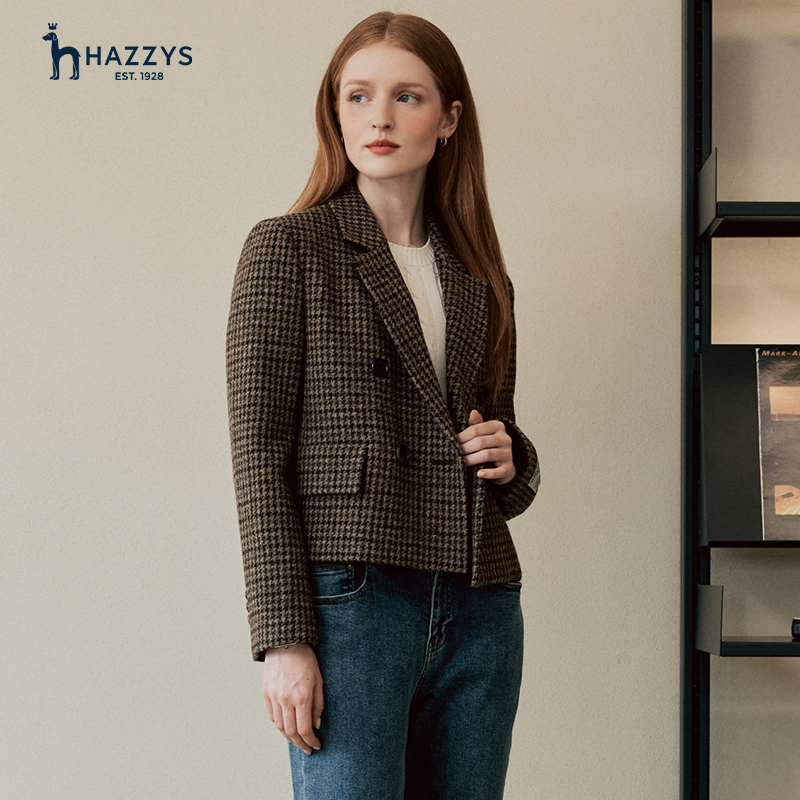 Hazzys哈吉斯[Harris Tweed]格纹设计感短款外套通勤百搭西装外套 - 图0