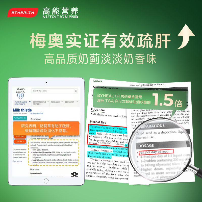 BYHEALTH汤臣倍健海外旗舰店BYHEALTH汤臣倍健水飞蓟熬夜醒酒奶蓟草护肝片澳洲进口120片*40