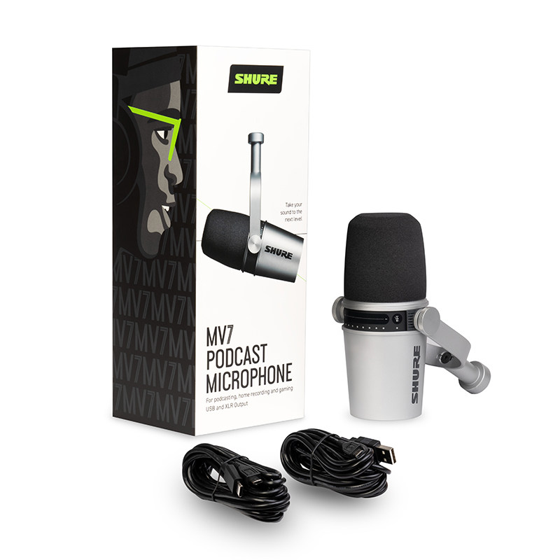 Комплект профессионального гибридного микрофона Shure MV7 Bundle Silver и наушников SRH840A