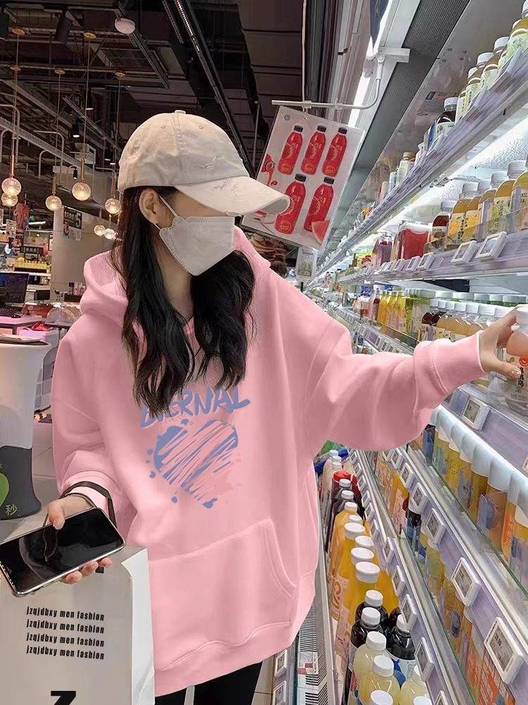 连帽纯棉卫衣女秋冬新款紫色慵懒风宽松休闲外套加绒加厚口袋上衣,淘宝优惠券,粉丝福利购,淘宝优惠卷