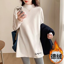 Duvet Semi-High Neckline Undershirt Woman Autumn Winter Inner lap with long sleeves T-shirt matching the blouses of shark pants