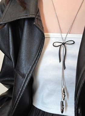 芭蕾舞鞋蝴蝶结长款项链女2025新款爆款设计感高级毛衣链颈链配饰