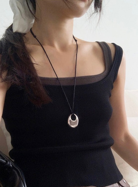 长款黑绳立体水滴项链女款2026新款秋冬毛衣链轻奢高级感简约吊坠