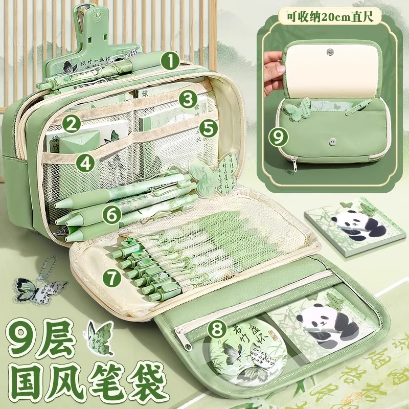 国风熊猫笔袋9层大容量2025超火女生新款文具盒高颜值ins女孩款小学生初中铅笔盒男孩透明简约小众文具袋痛包 - 图2