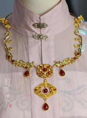红妆匣子红玛瑙吊坠金凤璎珞项圈