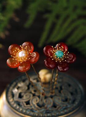 百搭多色玉石花簪点缀小花钗