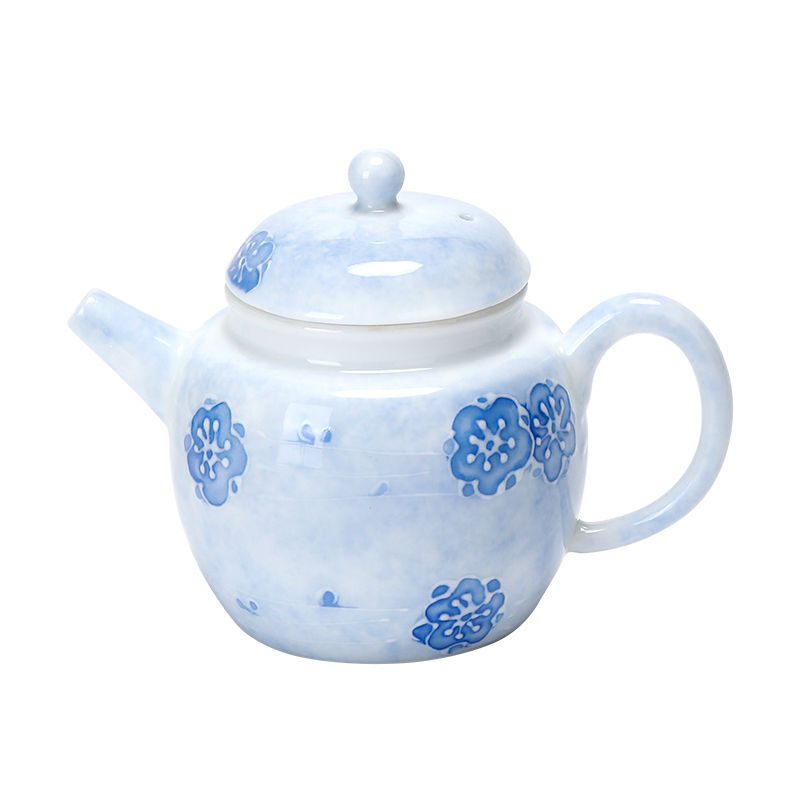 纯手绘雾蓝樱花陶瓷茶壶单个带过滤球孔家用中式冲泡茶器功夫茶具