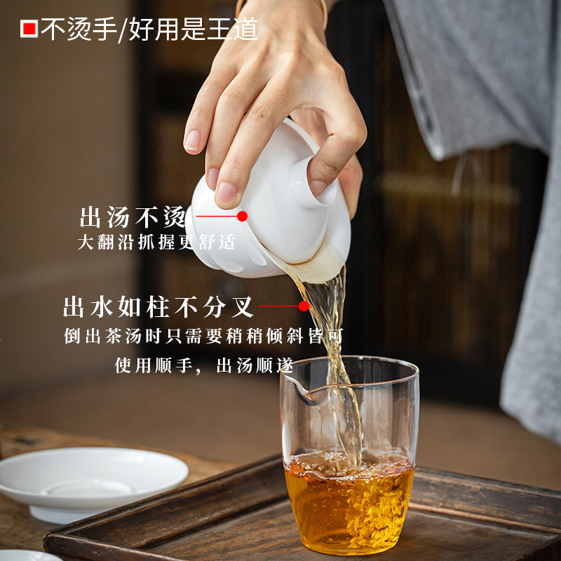 白瓷盖碗茶杯单个高档陶瓷纯白三才泡茶碗带盖大号不烫手功夫茶具 - 图1