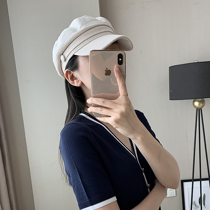 恋珂色旗舰店帽子女韩版潮时尚英伦鸭舌海军帽女春夏百搭贝雷帽网红棉麻八角帽1