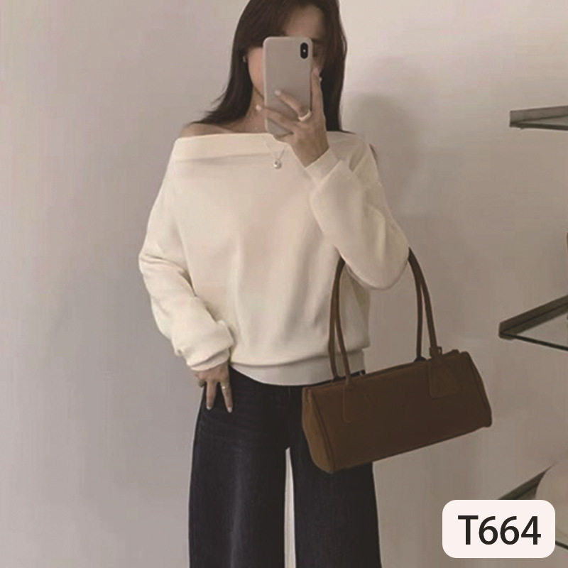 韩版简约一字肩条纹长袖针织衫女2025秋冬新款轻熟风显瘦修身上衣,淘宝优惠券,粉丝福利购,淘宝优惠卷