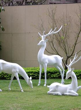 玻璃钢梅花鹿雕塑园林景观装饰品售楼部户外草坪美陈婚庆白鹿摆件