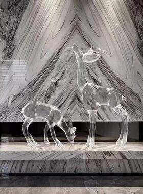 透明树脂梅花鹿摆件户外酒店大堂售楼部地产商场装饰品艺术鹿雕塑