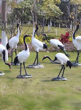 仿真仙鹤摆件大型雕塑玻璃钢动物丹顶鹤户外园林花园假山水池造景