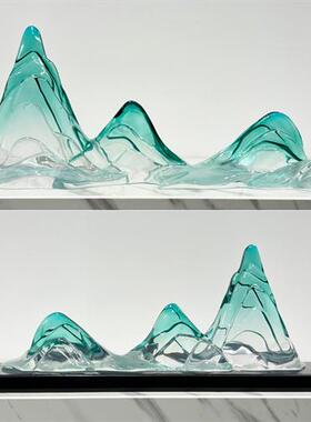 透明树脂假山雕塑客厅玄关装饰书房新中式样板房会所桌面招财石头