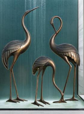 中式仿铜仙鹤模型摆件水池现代庭院园林景观装饰品大型玻璃钢雕塑