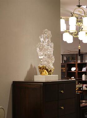 原创玄关新中式招财摆件客厅酒店大堂公司前台办公室透明树脂雕塑