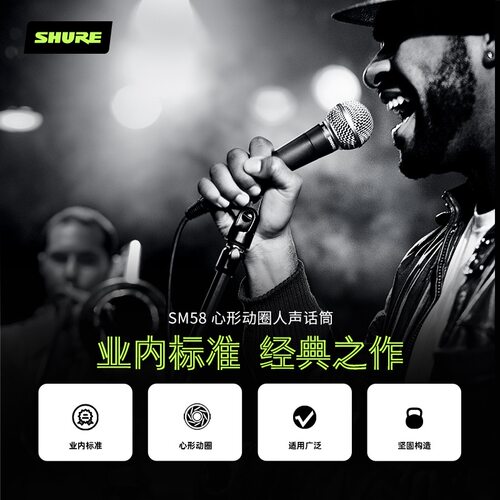 Shure舒尔SM58S动圈有线麦克风直播舞台表演出唱K歌专业录音话筒 - 图0