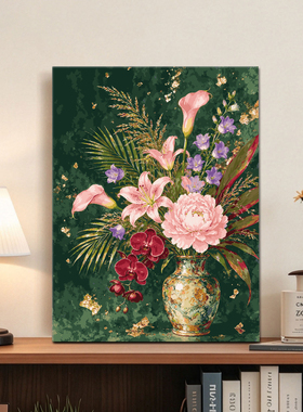 diy数字油画手绘高级感花治愈系