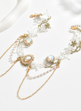 设计感choker洛丽塔白色蕾丝项链ins链条珍珠流苏水钻颈链项圈