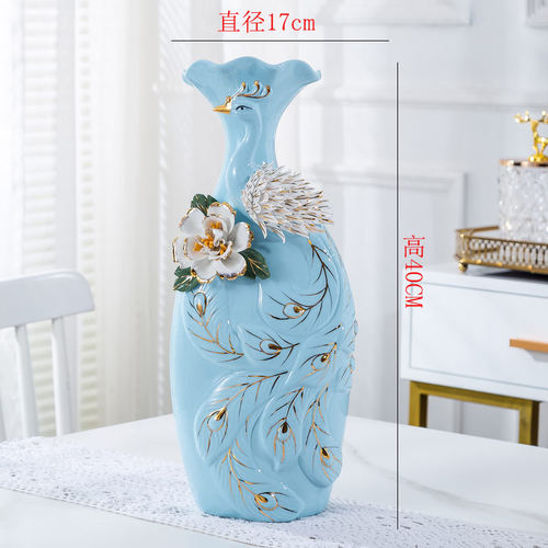 现代欧式家居饰品孔雀插花器瓶摆件客厅酒柜电视柜玄关创意摆设品 - 图0