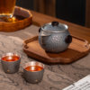 Silver Age sterling silver clutch pot pure silver 999 portable travel tea set handmade stone pattern silver pot silver cup