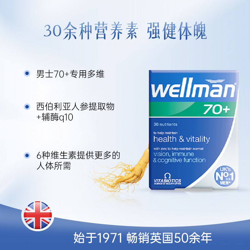 Wellman 70+男性维生素男士复合综合矿物质70岁多维片B族免疫力 - 图1