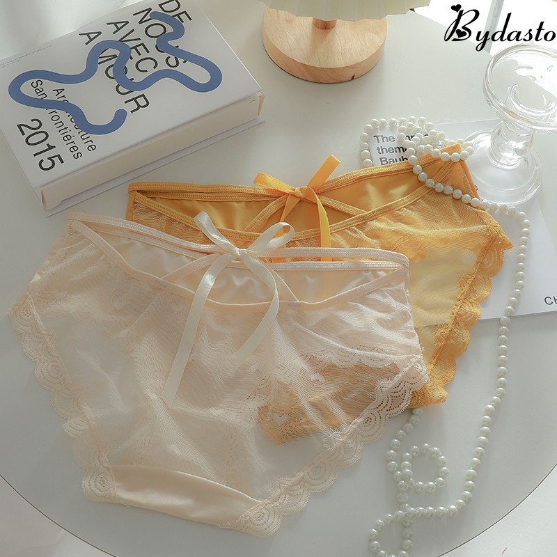 性感女蕾丝纯欲系带透明冰丝内裤 bydasto女三角裤