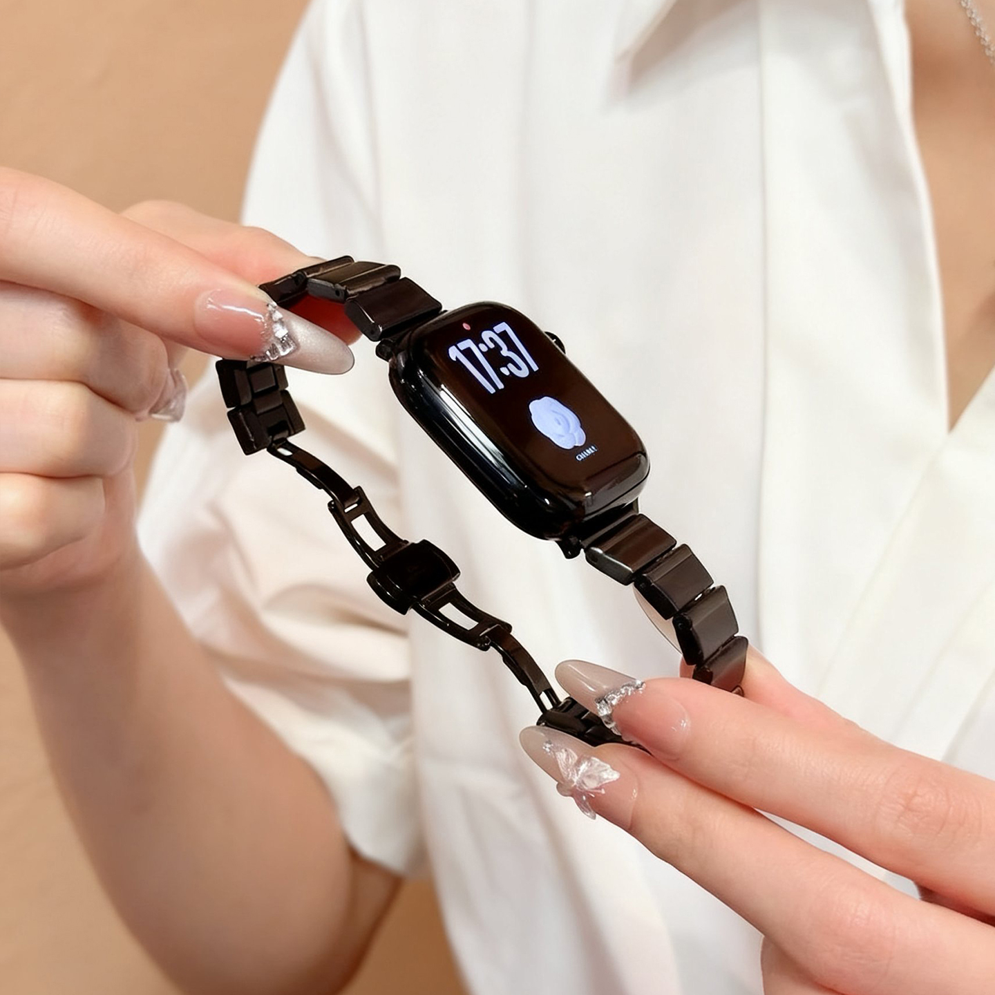 宝壳趣适用iwatch11苹果applewatchs10/s9竹节小蛮腰钢表带s8/s7商务通勤40/45/41mm金属不锈钢蝴蝶扣表链夏 - 图2