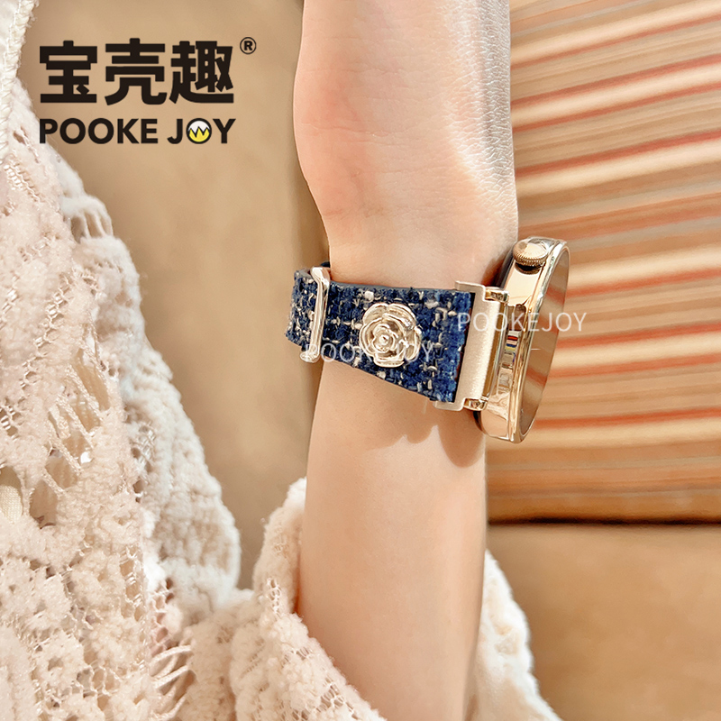 宝壳趣适用华为手表gt5/gt6山茶花小蛮腰粗花呢真皮表带gt5pro表带气质gt4 小香风表带watch4表带轻奢女秋冬 - 图1