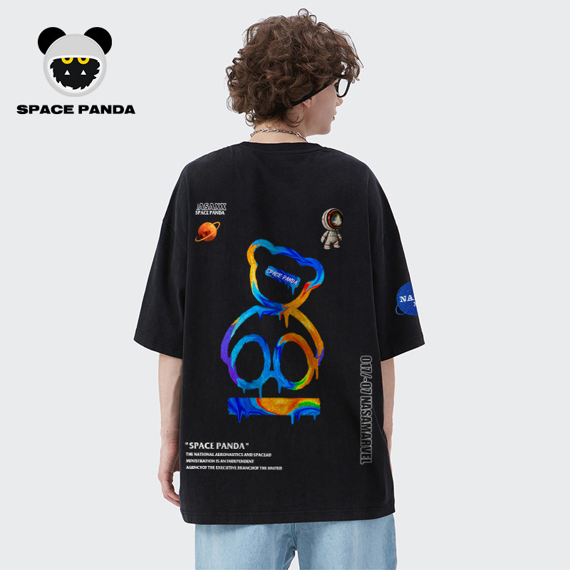 太空熊猫联名nasa渐变短袖男潮t恤 太空熊猫T恤