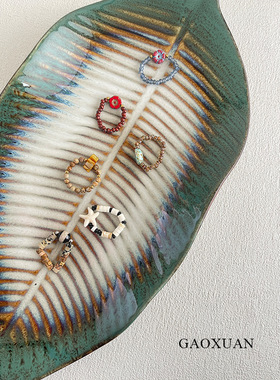 GAOXUAN新中式古风禅意毕加索斑驳捷克珠戒指个性复古设计感弹力