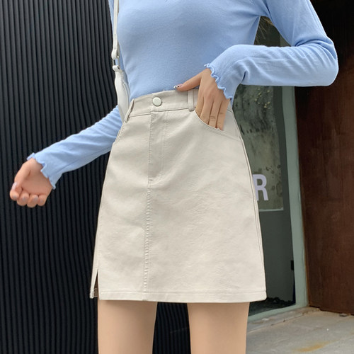 皮裙短裙女秋冬季2025年新款黑色PU小皮裙高腰a字裙包臀半身裙子 - 图2