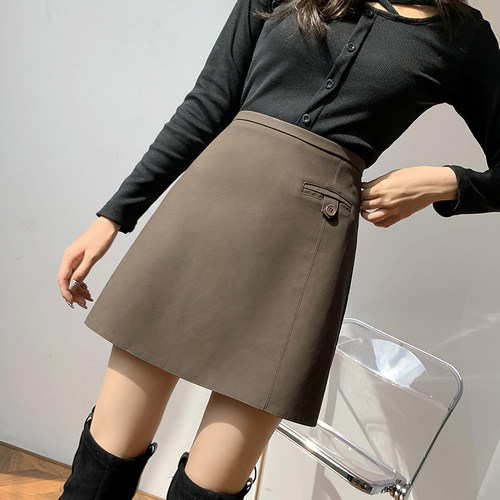 皮裙半身裙女秋冬季2025新款黑色PU小皮裙高腰时尚a字裙包臀短裙 - 图0