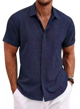 2026夏季新款纯色休闲短袖衬衫男士大码t恤宽松上衣Men's Shirts