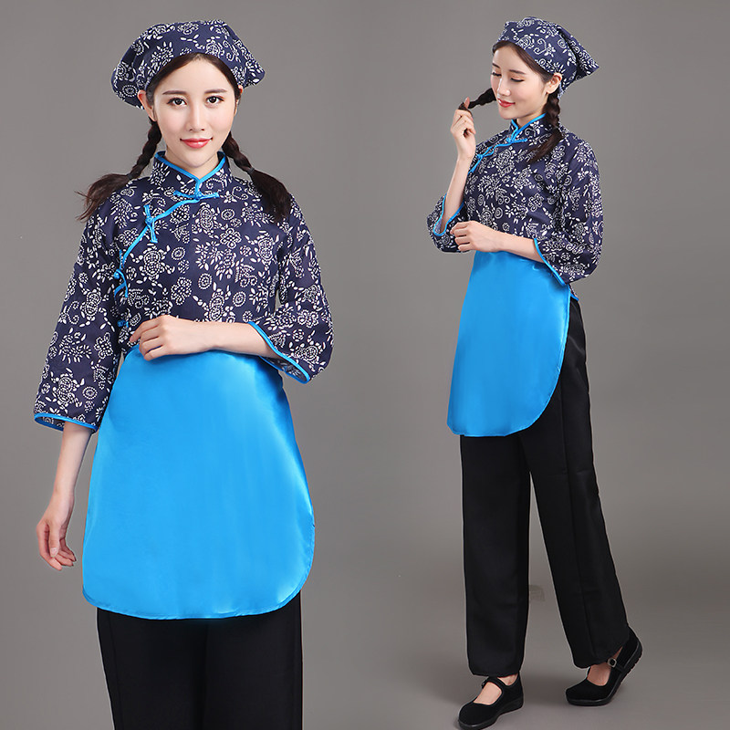 采茶服女民族舞茶园茶艺服装秧歌服 古丁森民族服装/舞台装