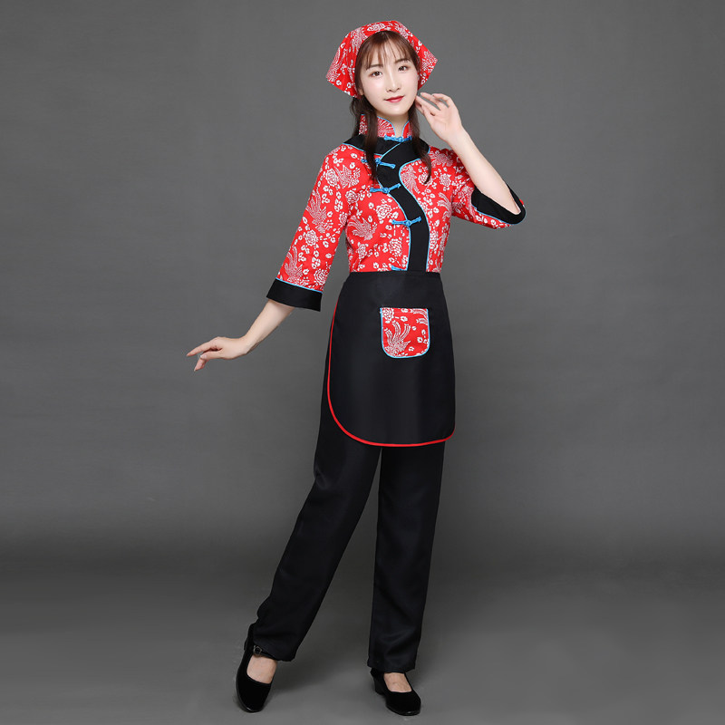 采茶服女民族舞茶园茶艺服装秧歌服 古丁森民族服装/舞台装