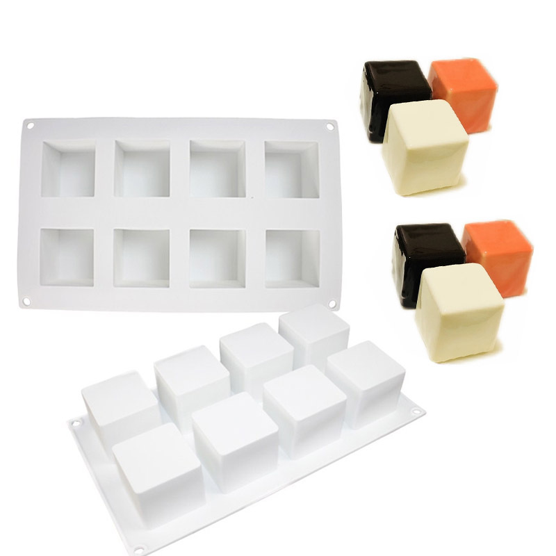 8连魔方立方体方块布丁慕斯硅胶模具烘焙法式甜点戚风蛋糕模冰块-图0