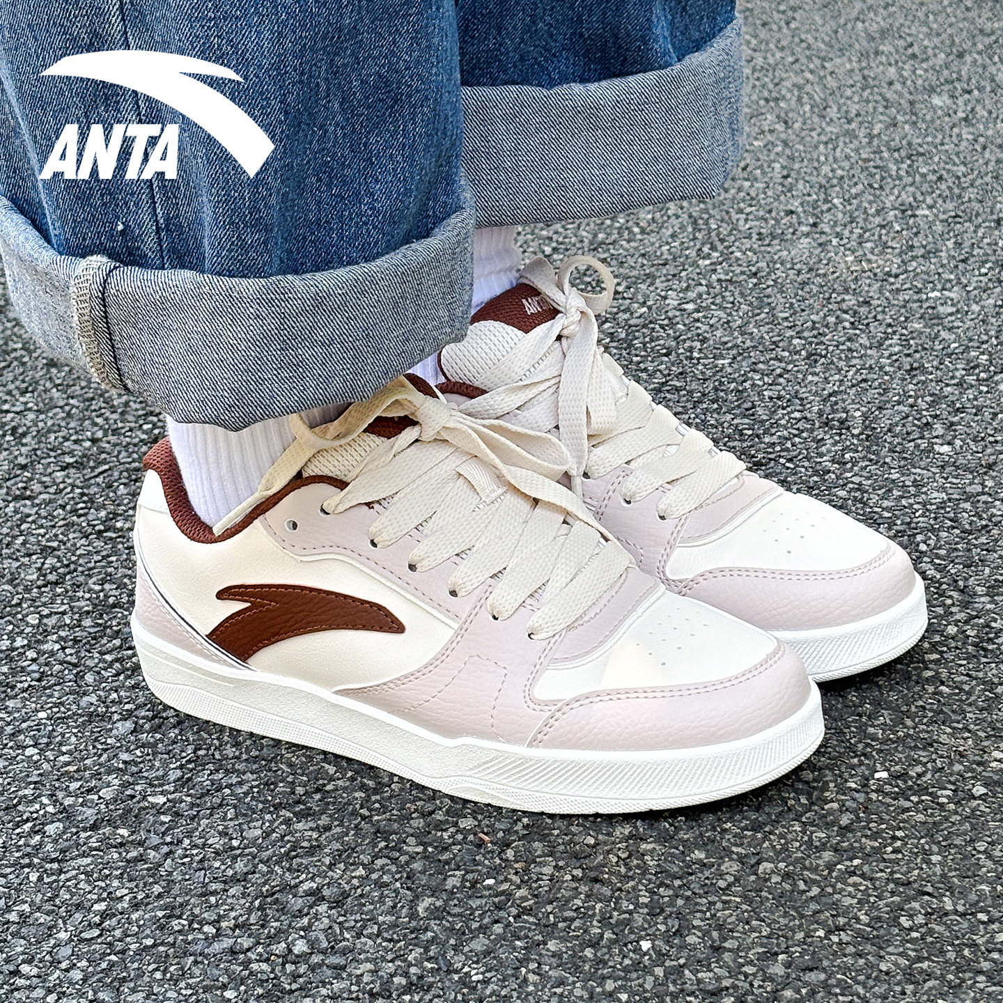 安踏板鞋女海盐蓝学生简单百搭运动秋冬保暖皮面时尚低帮休闲女鞋,淘宝优惠券,粉丝福利购,淘宝优惠卷