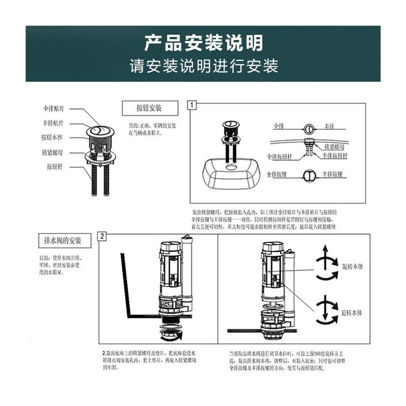 马桶水箱配件全套老式蹲便器坐便器冲水进水阀排水阀通用按键-图3