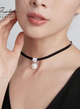 黑色皮绳装饰项链女锁骨链绳子choker脖子饰品颈链配饰颈圈颈带